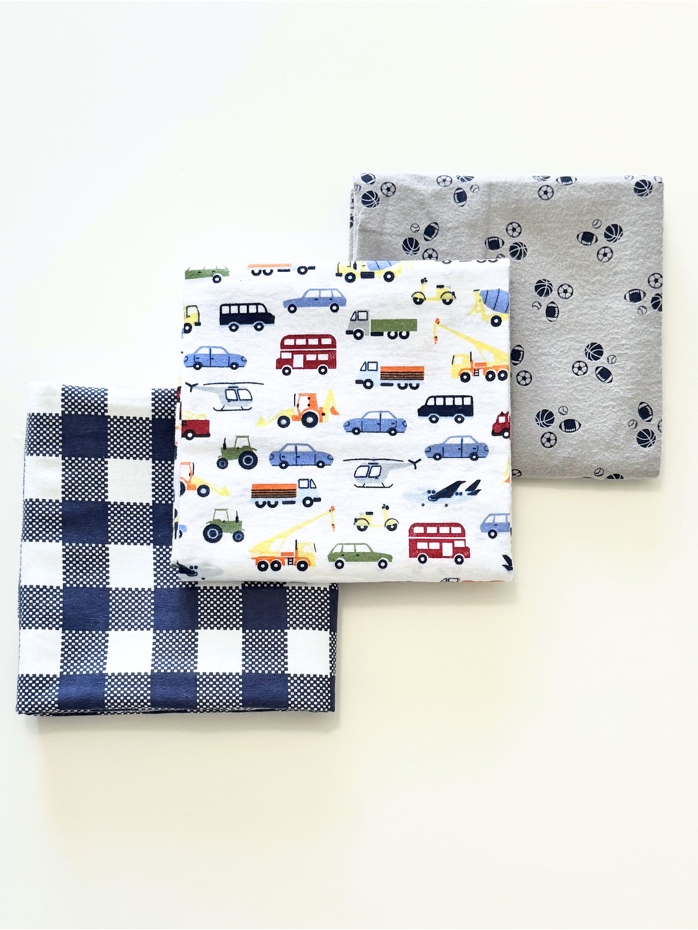 New Cars, Trucks and Sports Baby Boy Receiving Blankets - LOT of 3 (Cotton)